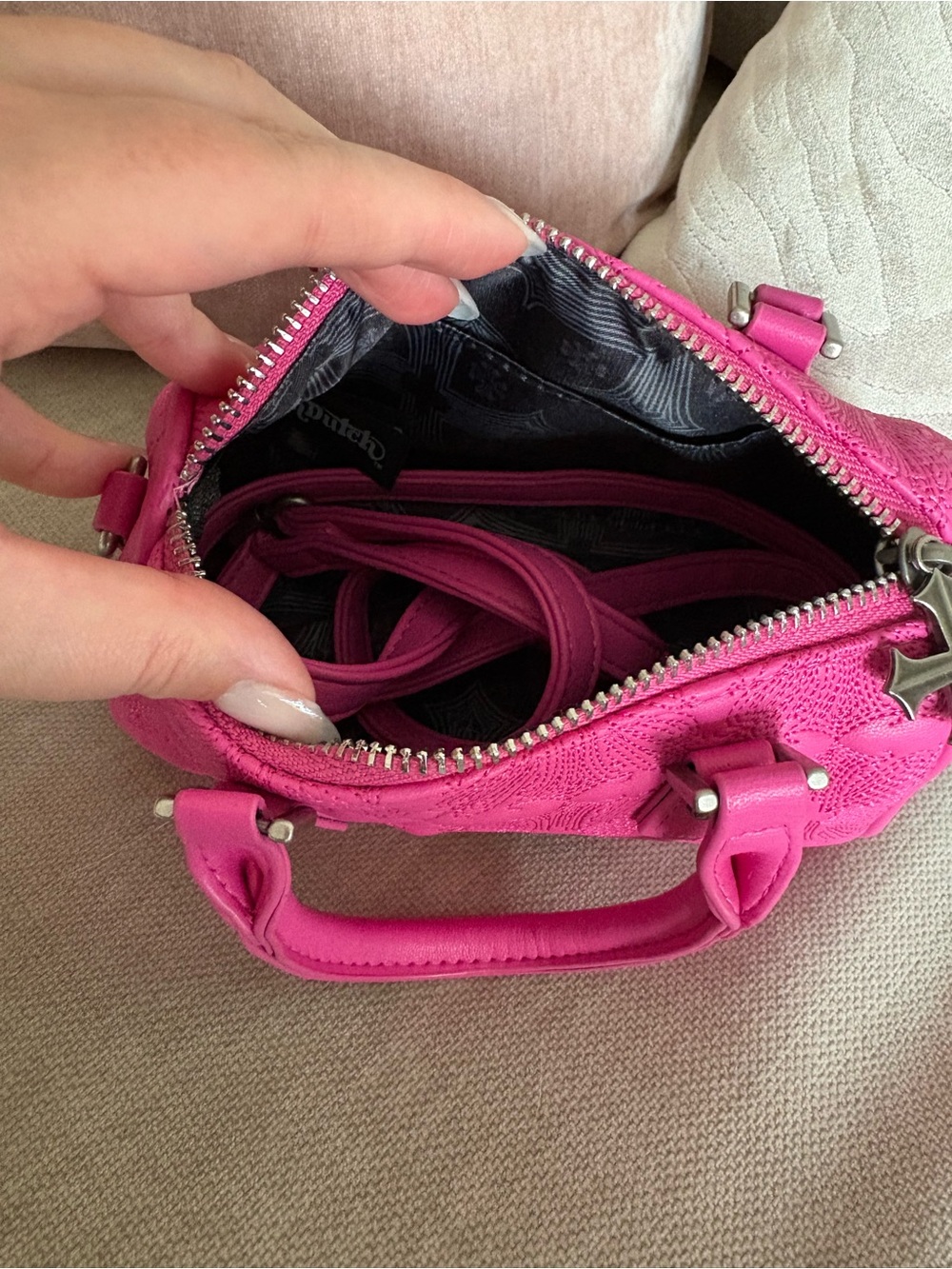 Von Dutch Hot Pink Embossed Mini Satchel Bag - Picture 3 of 5